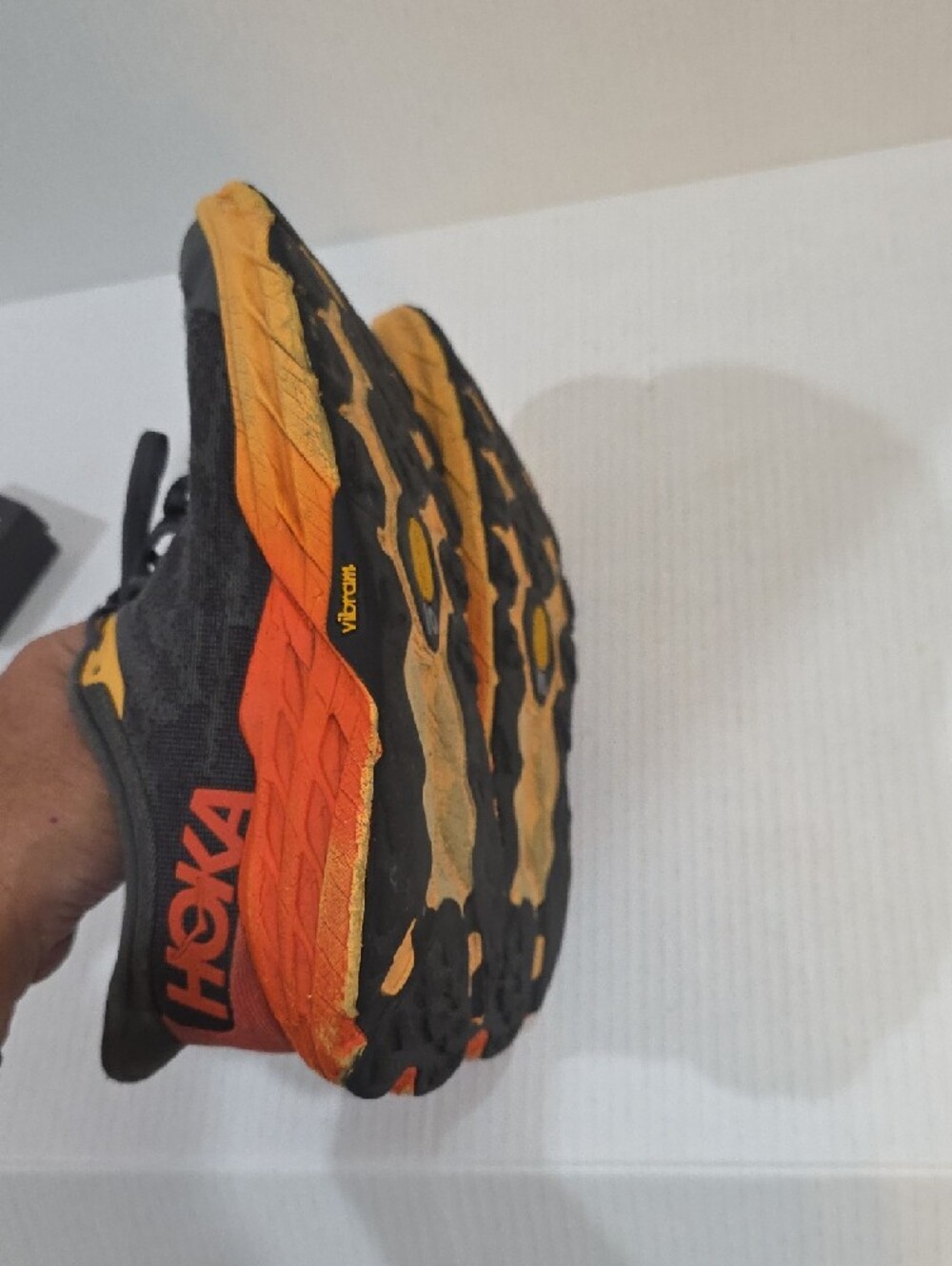Hoka SpeedGoat 5 Men's Dark Gray Running Shoes with Orange and Yellow Size 10.5 - Picture 10 of 11